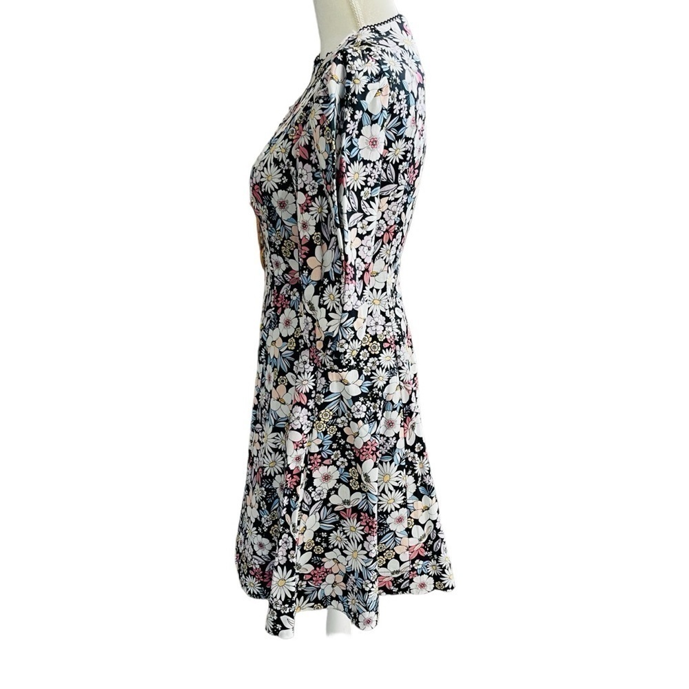 Rachel Parcell Size Small Black Floral Cotton Puff Sleeve Retro Minidress NWT - Picture 5 of 16